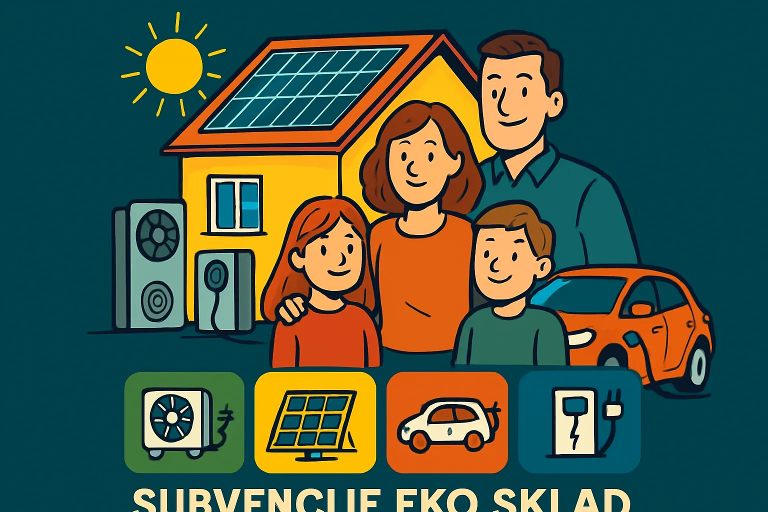 Subvencija Eko sklad za toplotno črpalko, sončno elektrarno, električni avto in polnilnico
