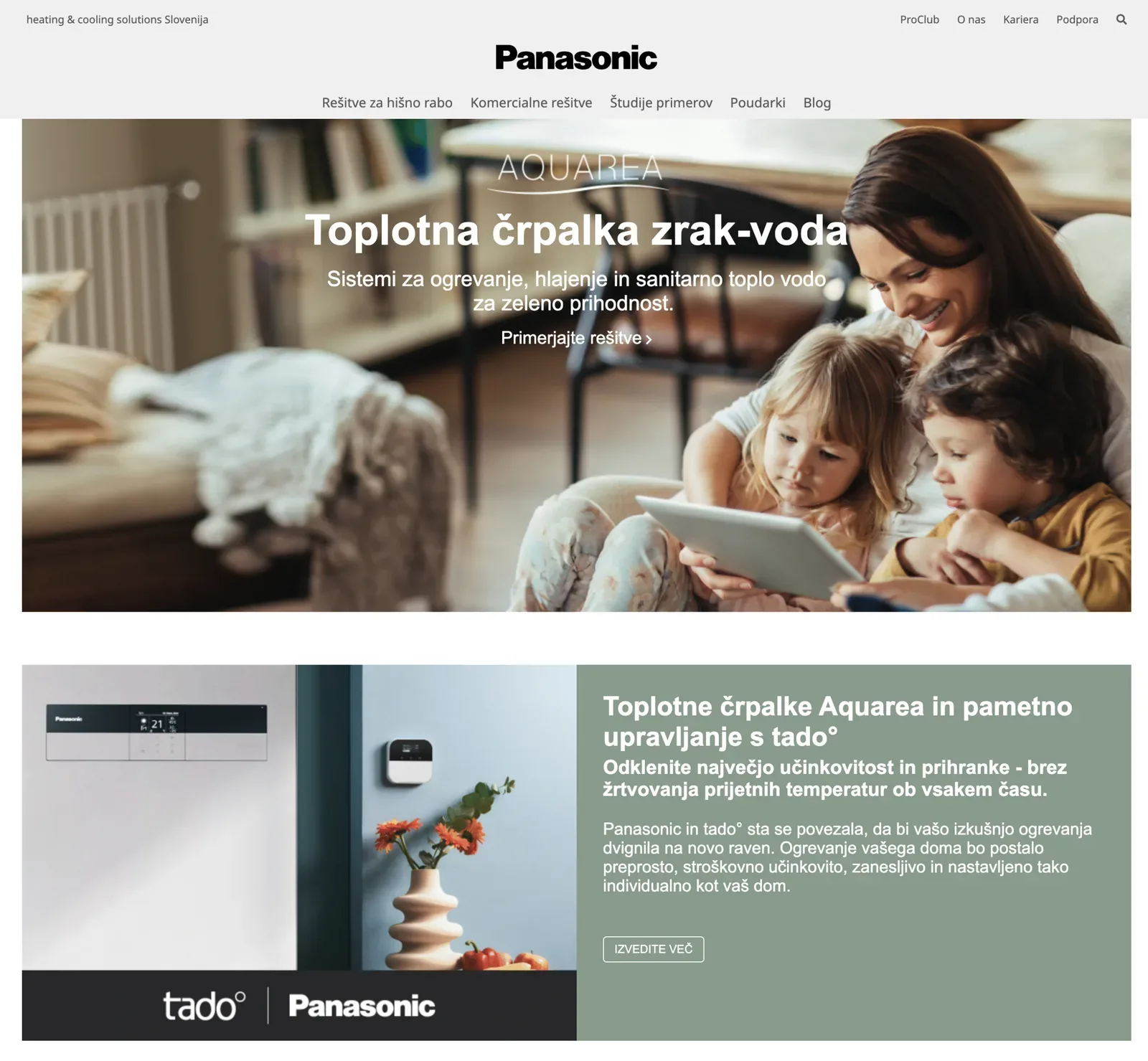 Toplotne črpalke cene: spletna stran Panasonic Aquarea s toplotno črpalko zrak-voda