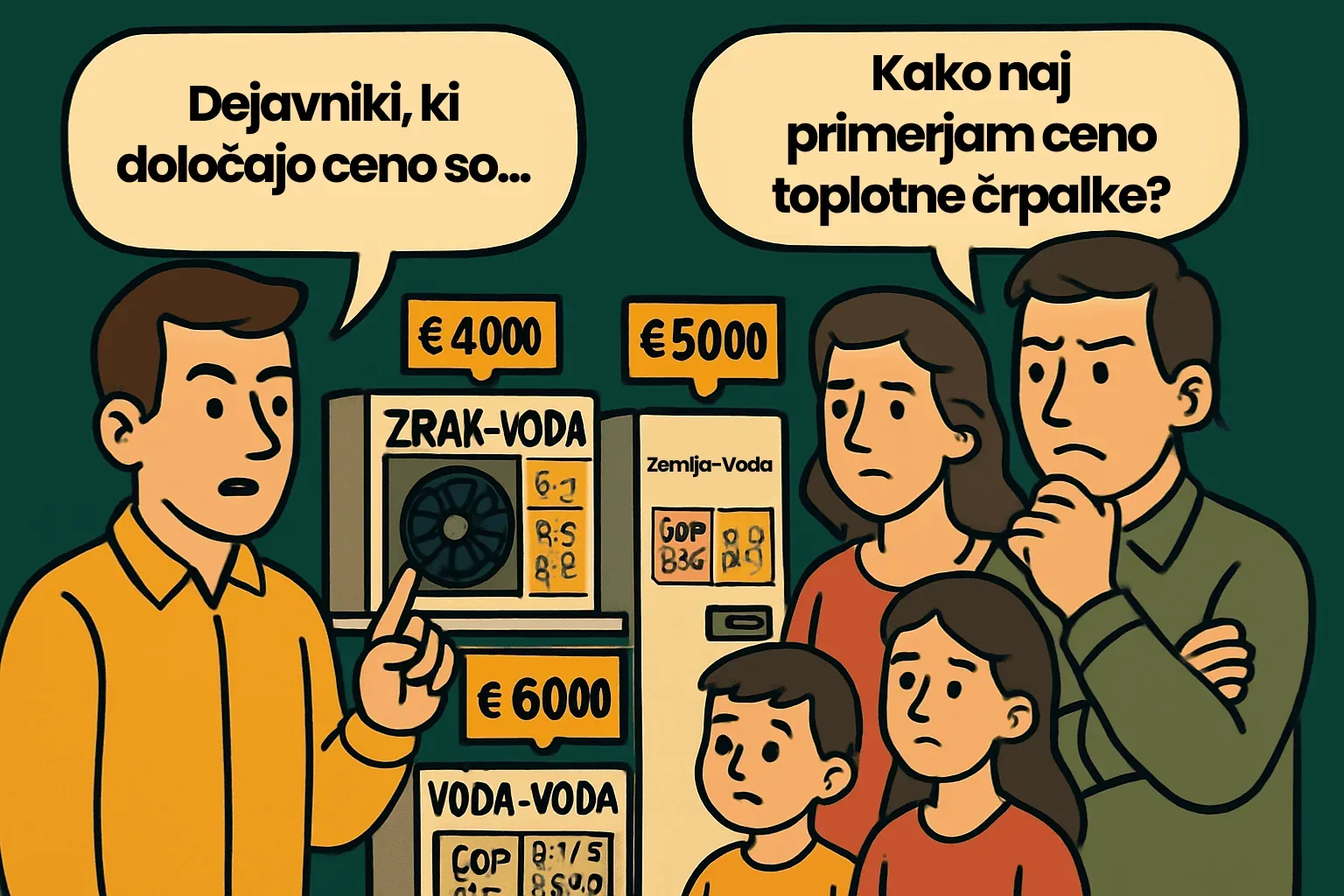 Cene toplotnih črpalk: družina primerja cene sistemov zrak-voda, zemlja-voda in voda-voda