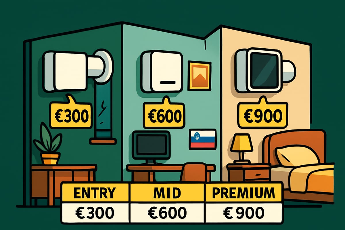 Cenovni razredi lokalnega rekuperatorja. Entry 300 €, mid 600 €, premium 900 €.