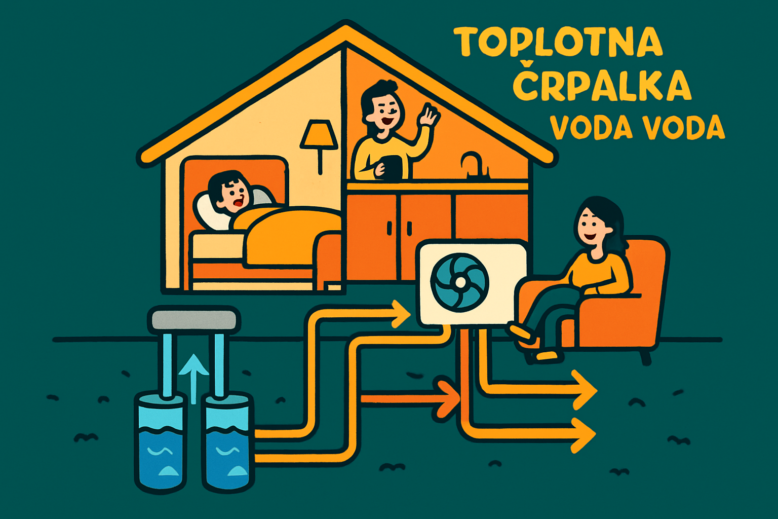 Toplotna črpalka voda-voda izkorišča podtalnico za ogrevanje hiše in zagotavlja prijetno toploto v vseh prostorih.