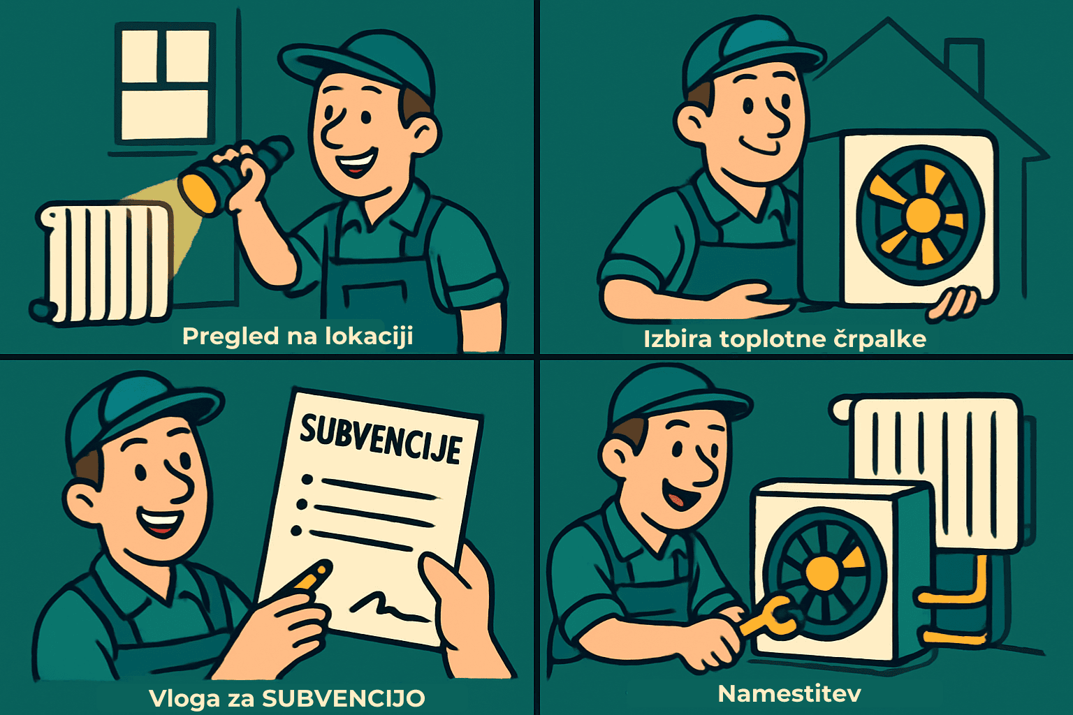 Postopek izbire in namestitve toplotne črpalke za radiatorsko ogrevanje: pregled, izbira naprave, vloga za subvencijo in montaža.